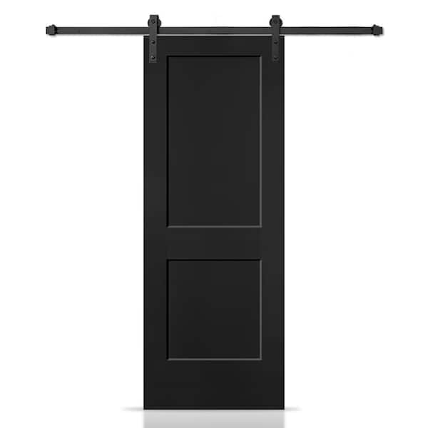 CALHOME 36 in. x 80 in. Black Painted MDF Solid Core 2-Panel Shaker Interior Sliding Barn Door with Hardware Kit