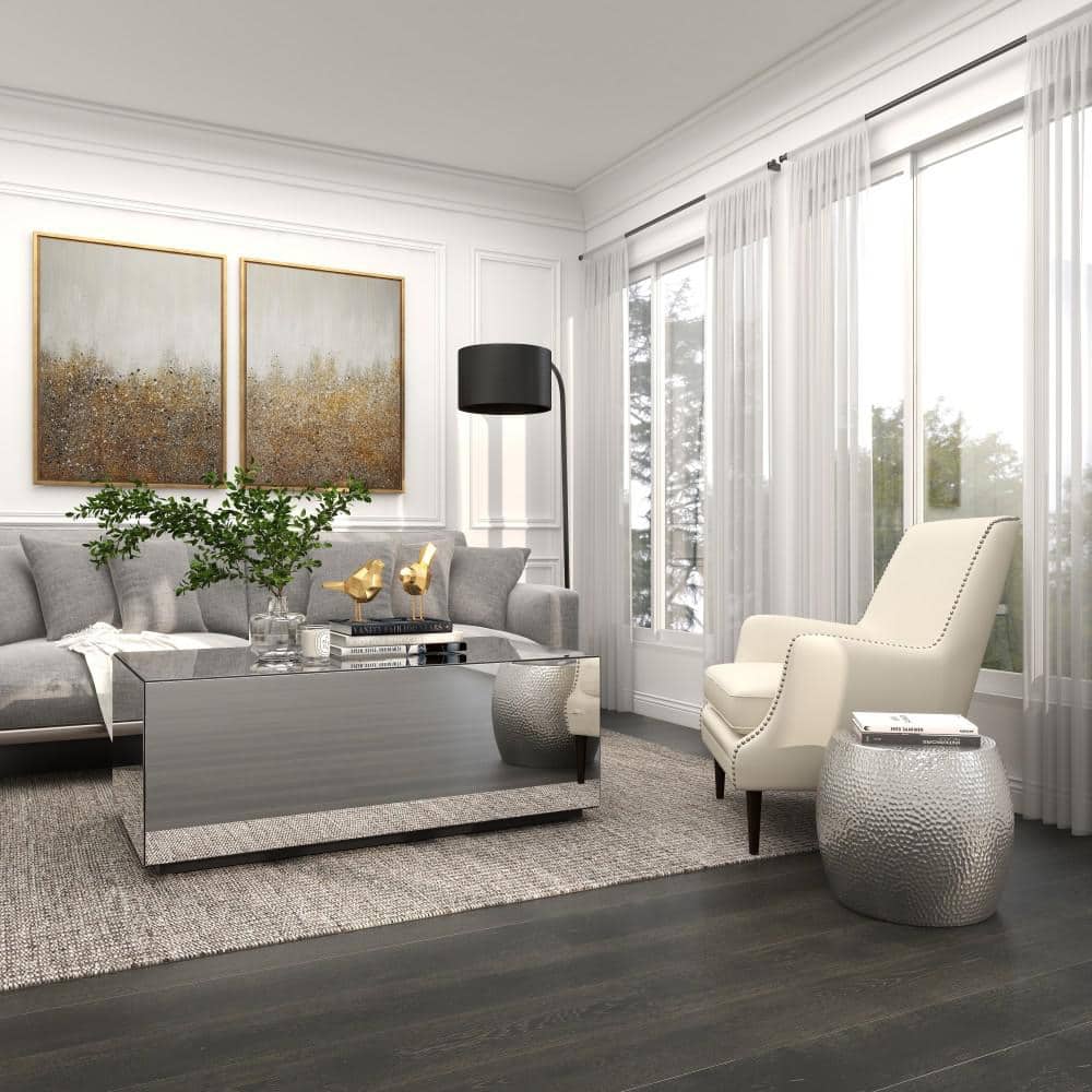 Elegant Round Hammered Silver Metal Accent Table
