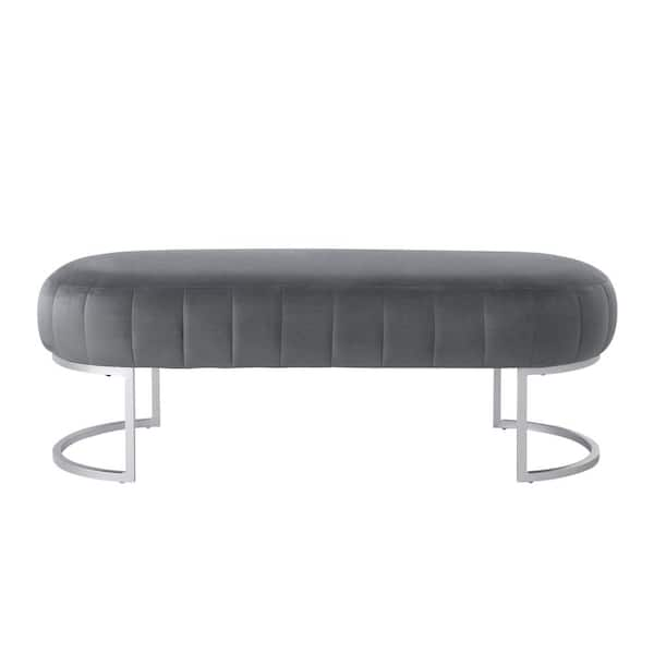 Nicole Miller Mohit Grey Silver Bench Upholstered Velvet 18 in. x