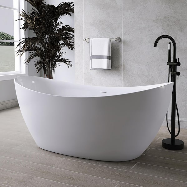 65 in. x 31.5 in. Thin Edge Acrylic Flatbottom Freestanding Soaking Bathtub in White
