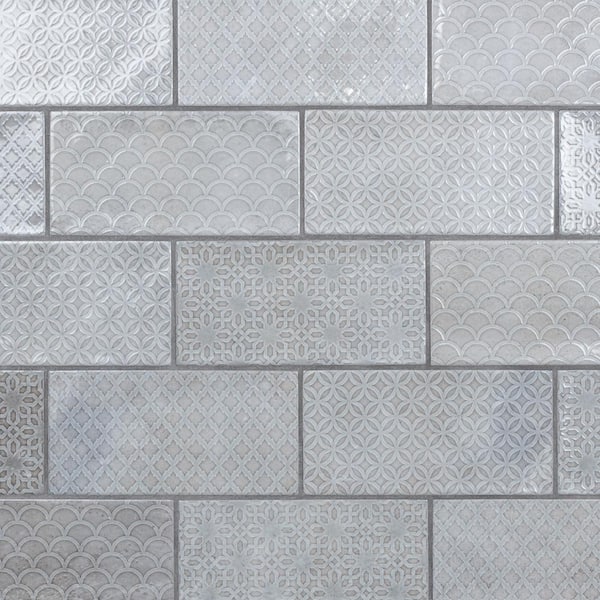 Merola Tile Camden Decor Grey 4 in. x 8 in. Ceramic Wall Take Home Tile Sample