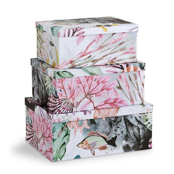 Unbranded Multi-Colored 16.5 in. x 11.5 in. Cardboard Decorative Boxes with Lids Set of 3