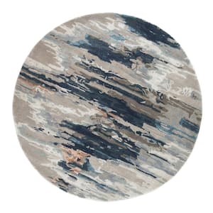 Ryenn Blue/Pink 6 ft. x 6 ft. Hand-Tufted Abstract Round Area Rug