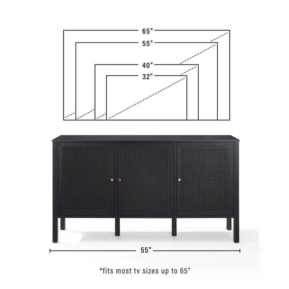 Perry Black Matte MDF Sideboard with Poly-Rattan Mesh Doors