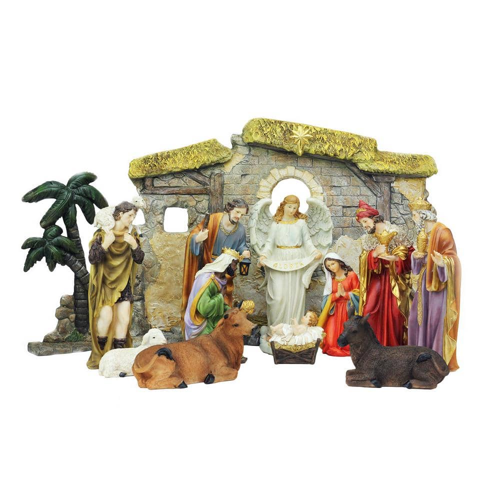 Northlight 13 Piece Multi Color Traditional Religious Christmas Nativity Set With Stable 23 25 In 32262123 The Home Depot