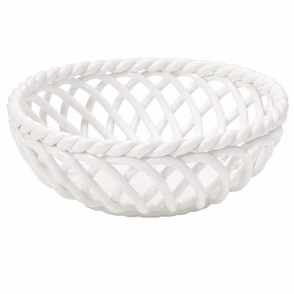 1 Piece 9.7 in. White Ceramic Fruit Bowl with Holes, Fruit Vegetable Holder Serving Bowl for Kitchen Table Countertop