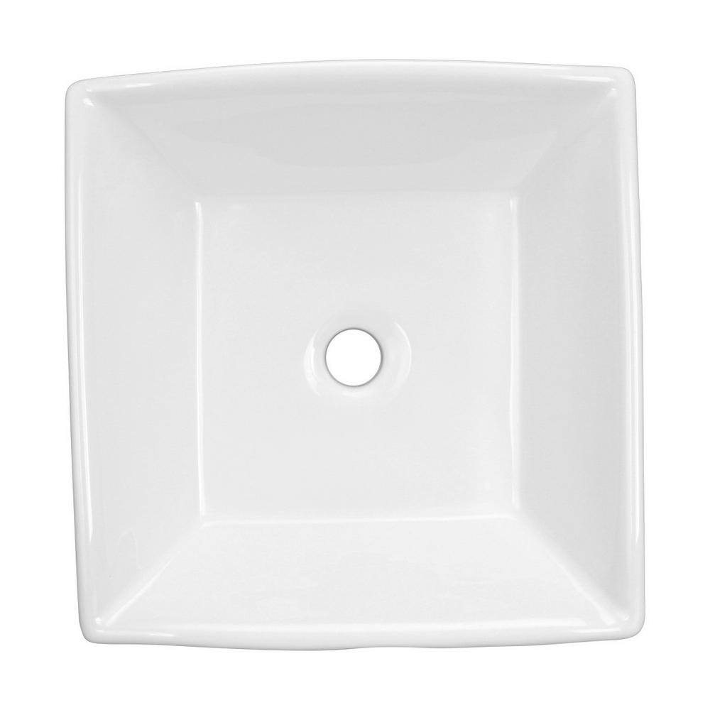 White Ceramic Square Above-Counter Vessel Sink with Reno-Gloss Finish