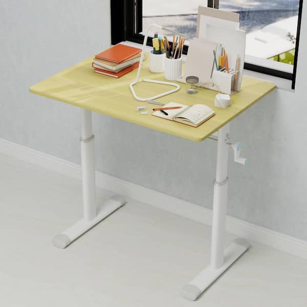 31.5 in. Rectangular Yellow Iron and Wood Desk with Height Adjustable ...