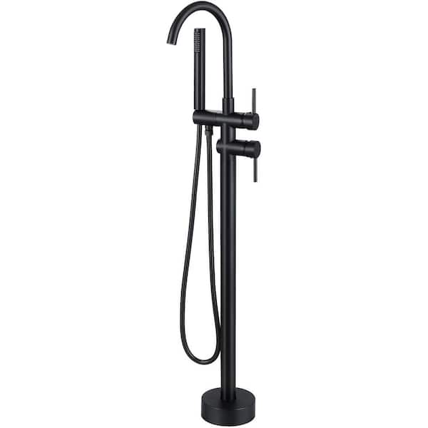 AKLFGN Single-Handle Freestanding Floor Mount Roman Tub Faucet Bathtub Filler with Hand Shower in. Matte Black
