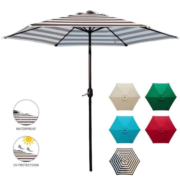 LAUREL CANYON 9 ft. Market Outdoor Patio Umbrella with Push Button Tilt and Crank in Black and White