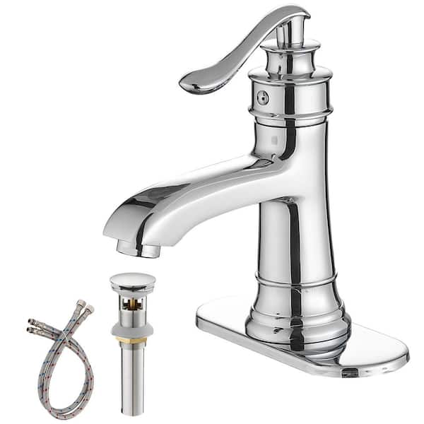 BWE Single Hole Single Handle Low-Arc Bathroom Faucet With Pop-up Drain Assembly in Polished Chrome