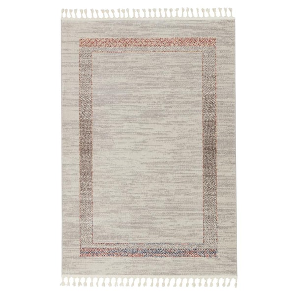 VIBE BY JAIPUR LIVING Adalet Light Gray/Clay 5 ft. 3 in. x 7 ft. 6 in. Border Rectangle Area Rug