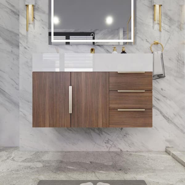 Bethany 36 in. W x 20 in. D x 22 in. H Single Sink Floating Bath Vanity in Rosewood with White Acrylic Top
