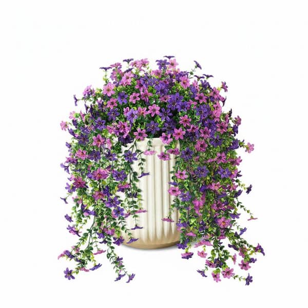 UUDULY 8.66 in. Purple Artificial Hangin.g Flowers Outdoor UV