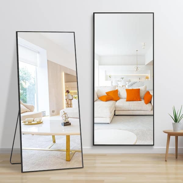 Unbranded 22 in. W x 65 in. H Black Rectangle Aluminum Alloy Framed Full Length Mirror Wall-Mounted Full Body Dressing Mirror