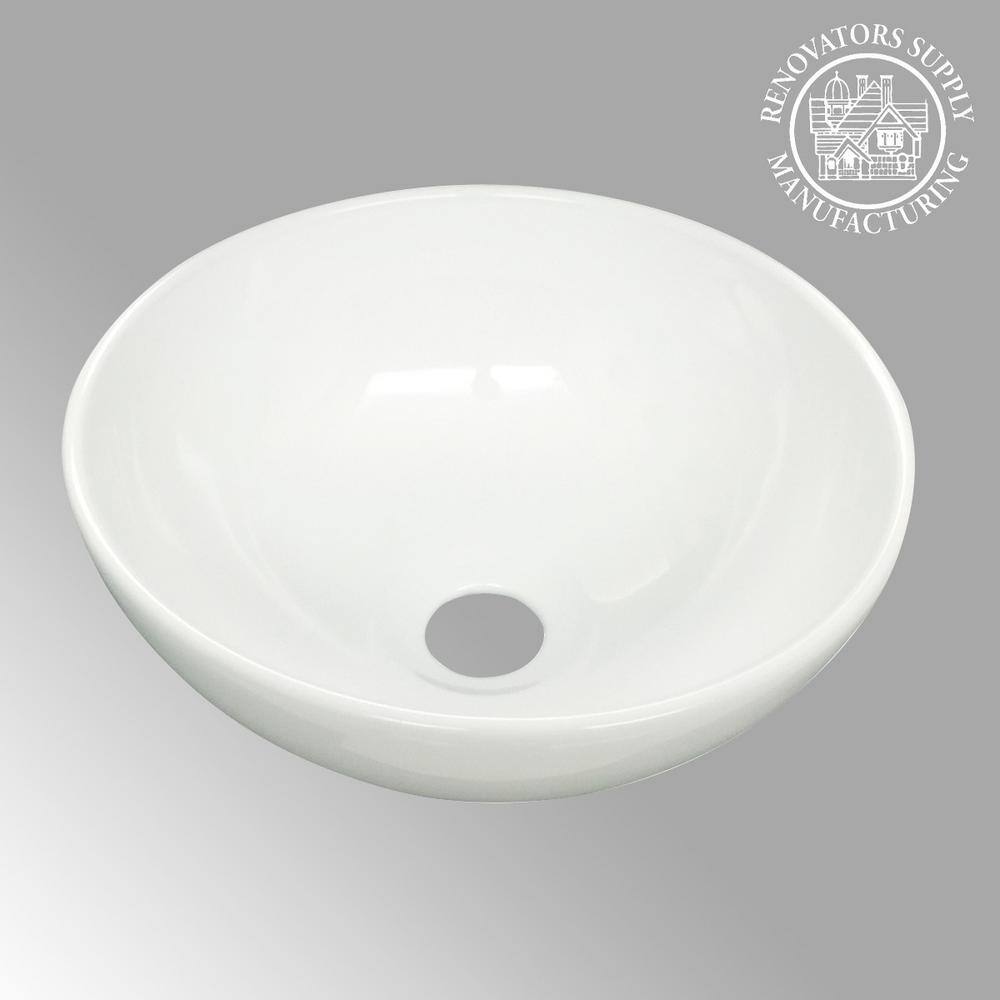 White Ceramic Round Above-Counter Vessel Sink, 11.25"