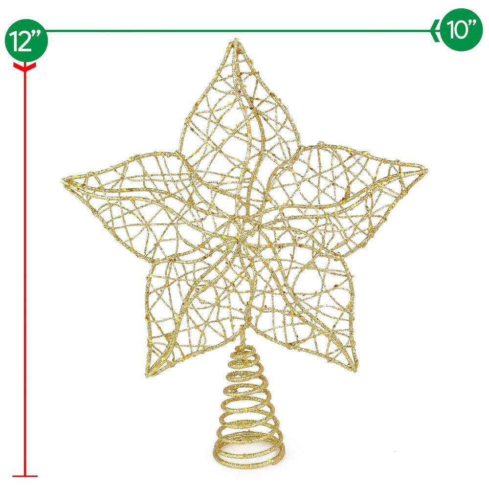 Gold Glitter Wire Star Christmas Tree Topper, 10-inch