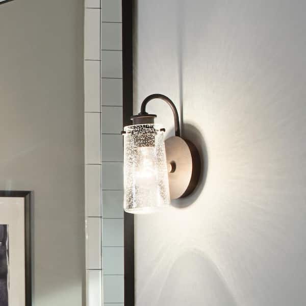 Braelyn 1-Light Olde Bronze Bathroom Indoor Wall Sconce Light with Clear Seeded Glass Shade