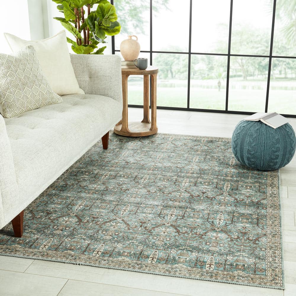 Ivory and Green Trellis Synthetic 8' x 10' Rug