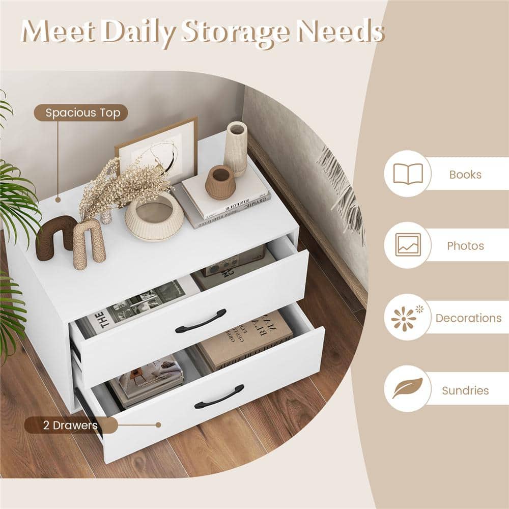 White Horizontal 2-Drawer Stackable Storage Cabinet