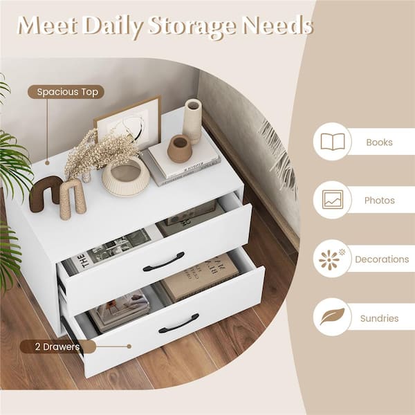 Costway 2-Drawer White Chest of Drawers 12 in. D x 24 in. W