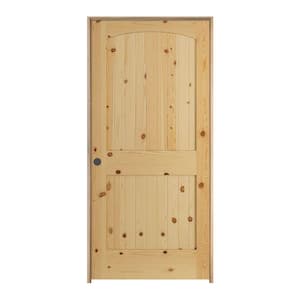 36 in. x 80 in. Knotty Pine Unfinished Right-Hand 2-Panel Arch Top V-Groove Wood Single Prehung Interior Door