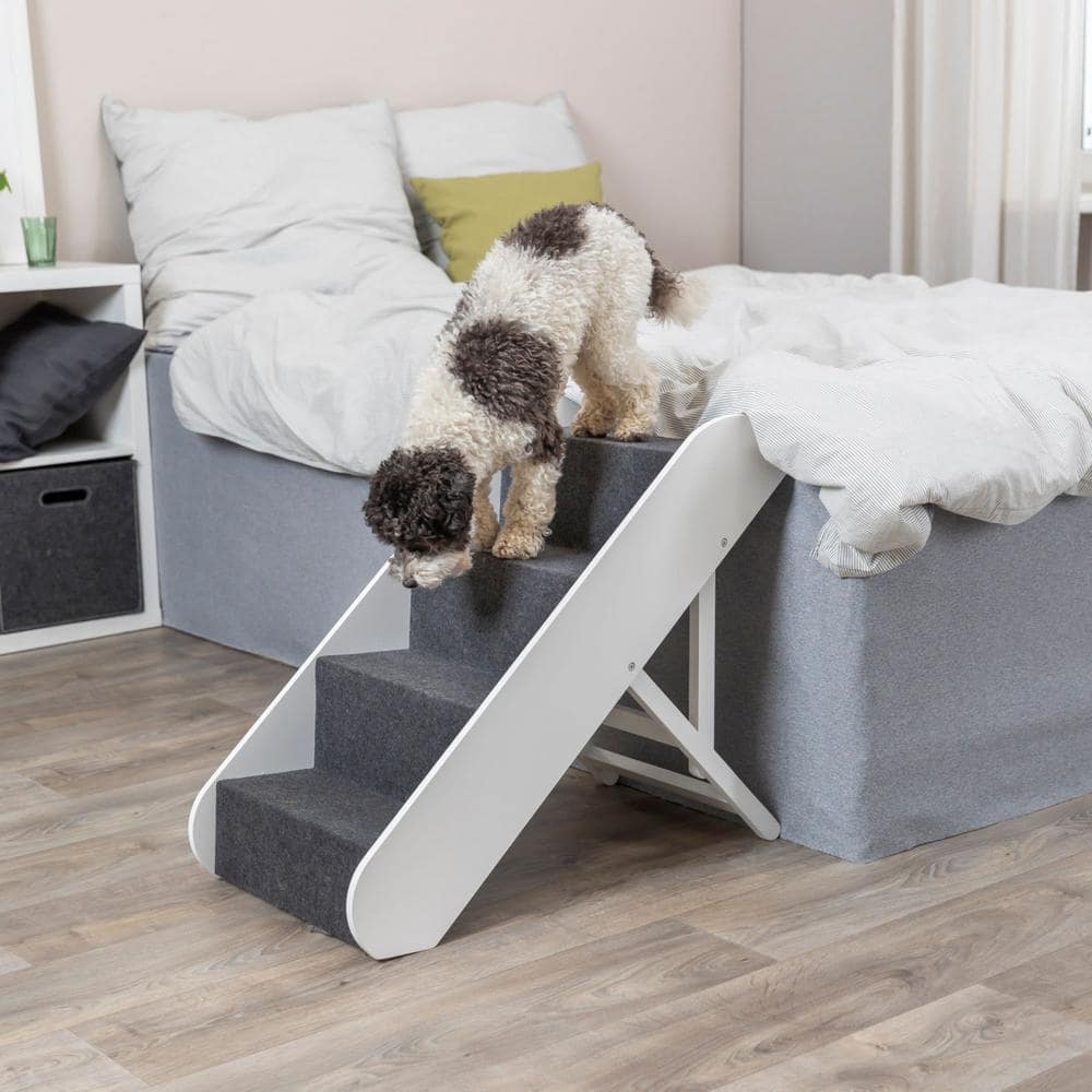 White Adjustable 4-Step Pet Stairs with Carpet Treads