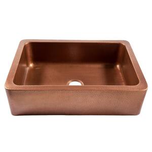 Adams 33 in. Farmhouse Apron Front Undermount Single Bowl 16-Gauge Antique Copper Kitchen Sink with Bronze Faucet Kit