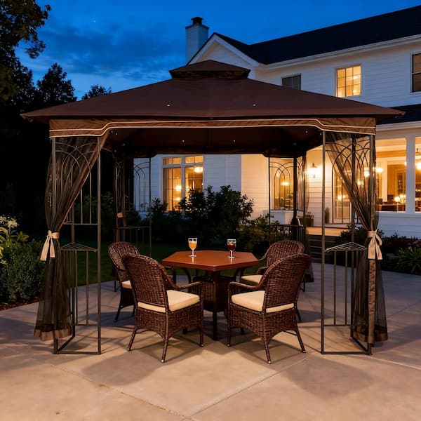 13 ft. x 10 ft. Outdoor Gazebo with Double Roof, Mosquito Net and Sturdy Galvanized Steel Frame for Garden and Backyard