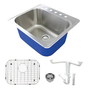 Meridian 25 in. x 22 in. x 12 in. Stainless Steel Drop-in Laundry/Utility Sink Kit with 5-Hole