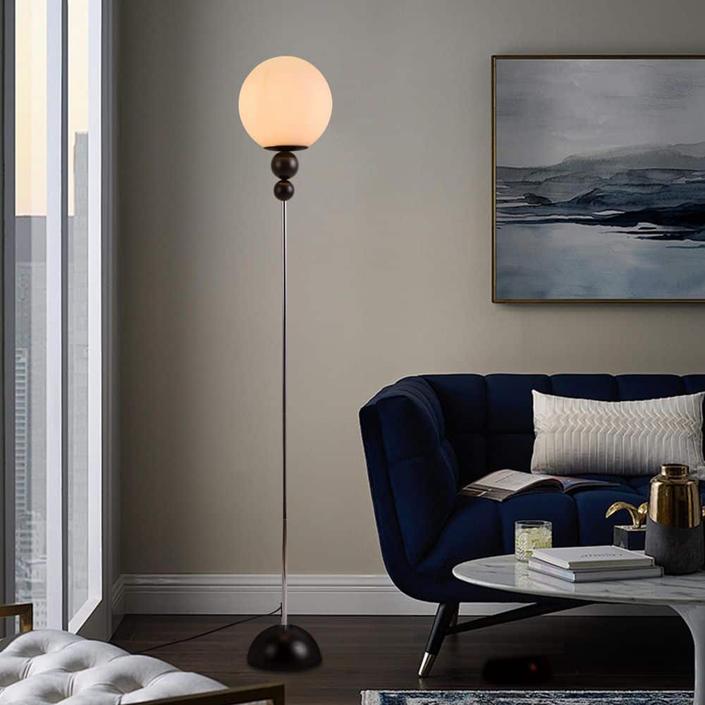 Modern 63 in. 1-Light Black Reflecting Standard Floor Lamp for Living Room with Glass Globe Shade and Foot Switch price history on PriceWatchPro
