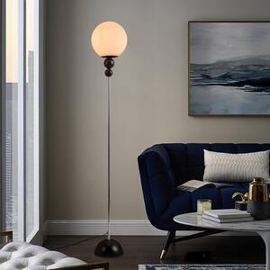 Modern 63 in. 1-Light Black Reflecting Standard Floor Lamp for Living Room with Glass Globe Shade and Foot Switch