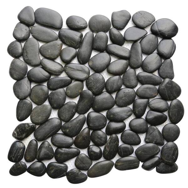 Islander Black 12 in. x 12 in. Natural Pebble Stone Floor and Wall Tile