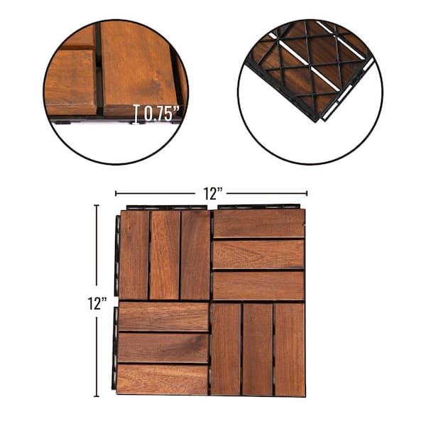 BTMWAY 1 ft. x 1 ft. Square Interlocking Acacia Wood Quick Patio Deck Tile  Outdoor Checker Pattern Flooring Tile (10 Per Box) CXXBN-GI33346W685-Tile01  - The Home Depot