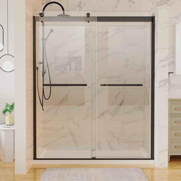 Unbranded 60 in. W x 74 in. H 2-Way Sliding Semi Frameless Shower Door in Black