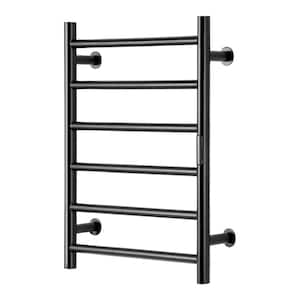 6-Bars Towel Warmer Rack, Wall Mounted Heated Towel Heater for Bathroom, Timer and LED, Black Plug-In and Hardwire