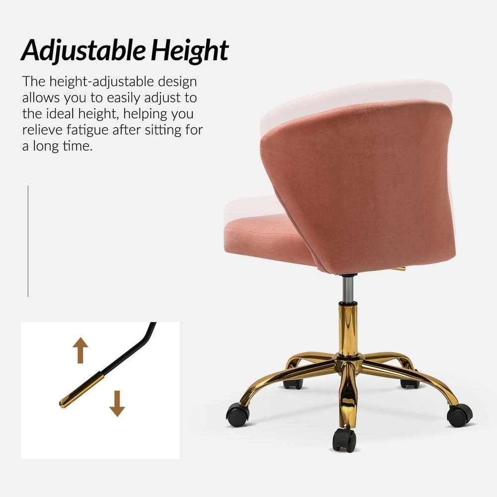 Pink Velvet Swivel Task Chair with Gold Metal Base