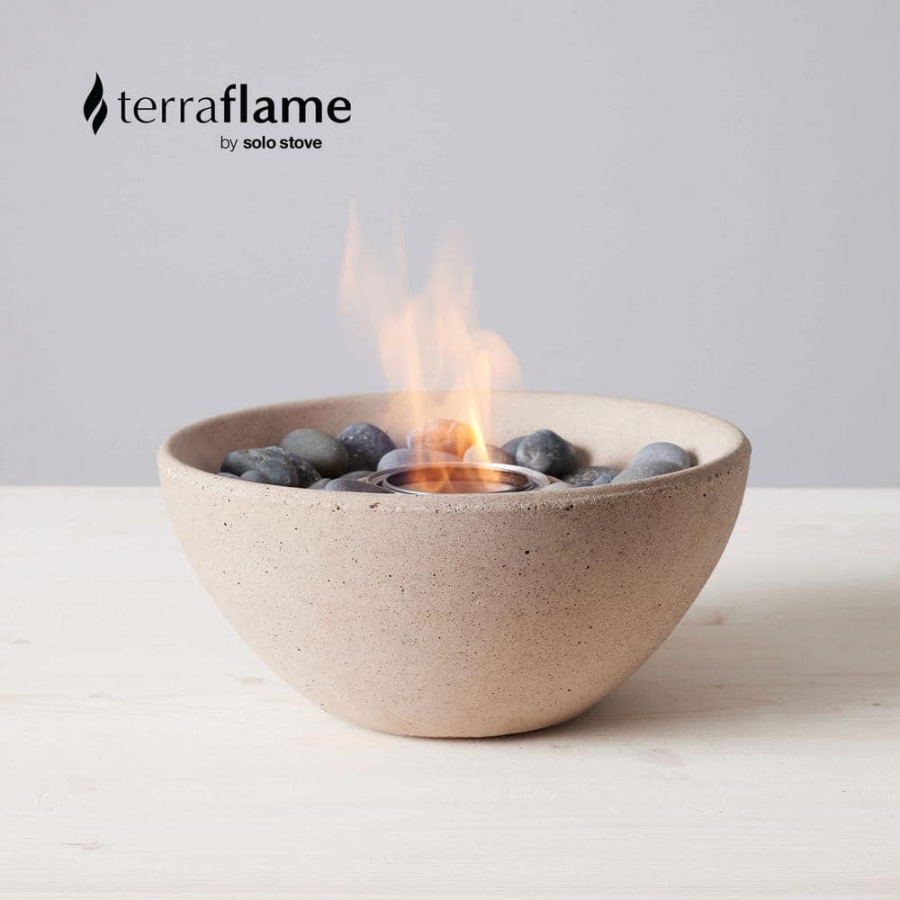 Beige Concrete Tabletop Fire Bowl with Gel Fuel