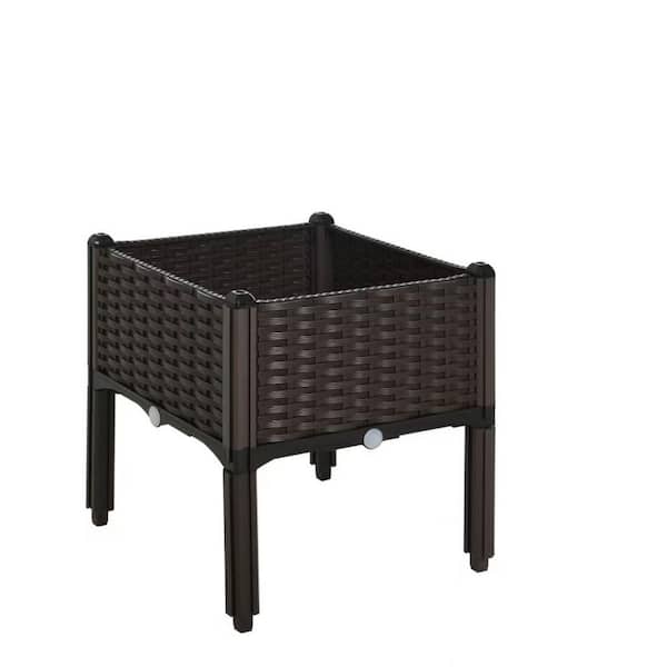 15.75 in. x 15.75 in. x 17.25 in. Brown Polypropylene Raised Garden Bed with Legs, Plastic Self-Watering Planter