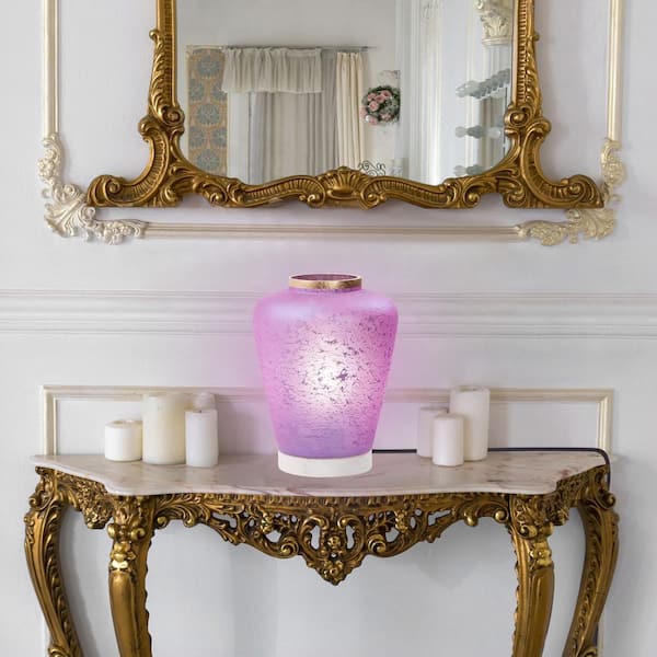 River of Goods Eleanor 10.5 in. Marble Block Base Accent Lamp with Pink/Purple Glass Shade