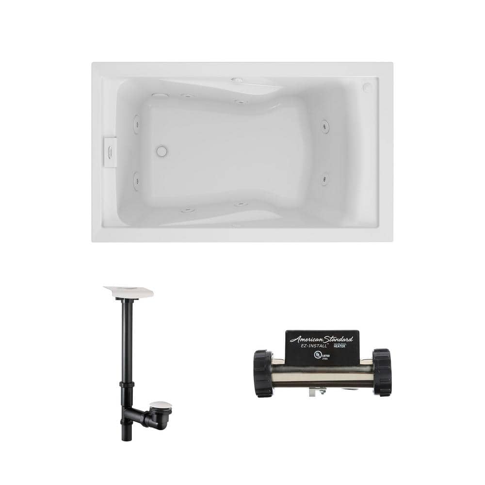 EverClean Reversible Drain 60 in. Acrylic Rectangular Drop-in 8-Jet  Whirlpool Bathtub in White