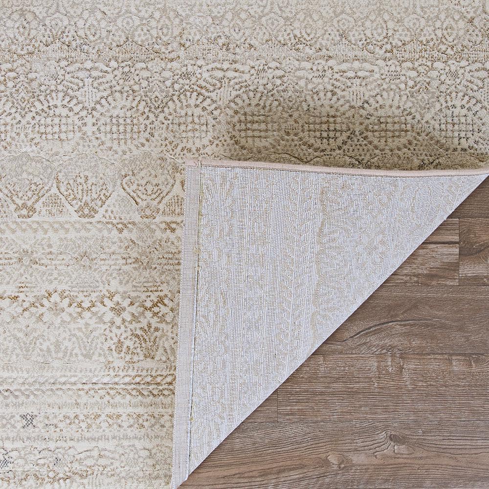 Ivory and Light Grey Floral Synthetic Runner Rug, 2'7" x 7'10"