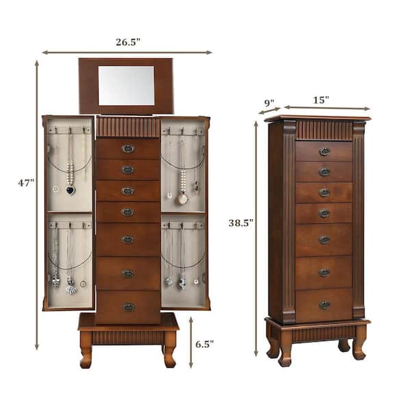 Costway Jewelry Cabinet Armoire Jewelry Box Storage Chest Stand Organizer  Wood Christmas Gift HW52733 - The Home Depot