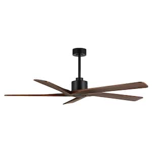 54 in. DC Indoor Black and Walnut Ceiling Fan without Lights and Remote Control