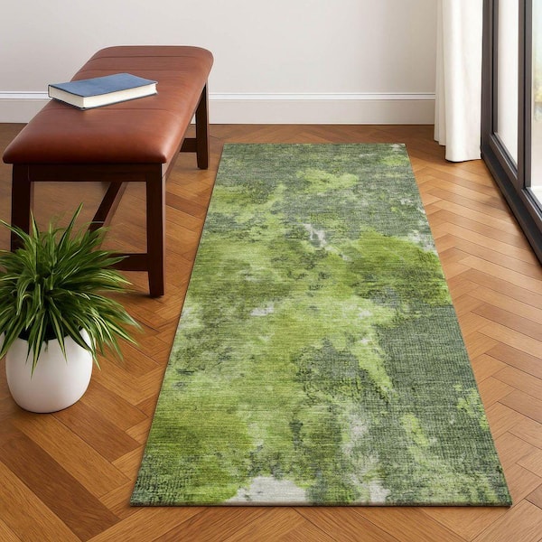 Mayfield Premium Machine Washable Abstract AMF1756 Aloe 2 ft. 3 in. x 7 ft. 6 in. Runner Rug