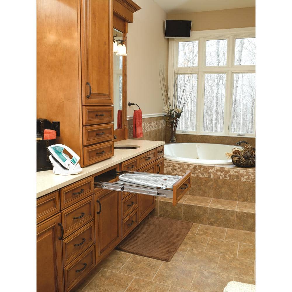 Gray Pullout Foldaway Ironing Board for Vanity Cabinet Drawer