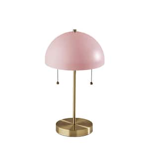 Bowie 18 in. Antique Brass and Light Pink Table Lamp