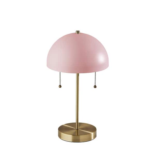 Adesso Bowie 18 in. Antique Brass and Light Pink Table Lamp