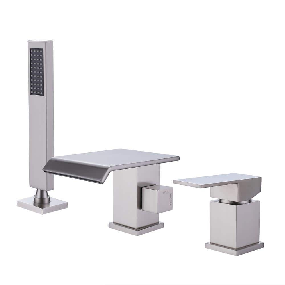 Brushed Nickel Waterfall Roman Tub Faucet with Handheld Shower