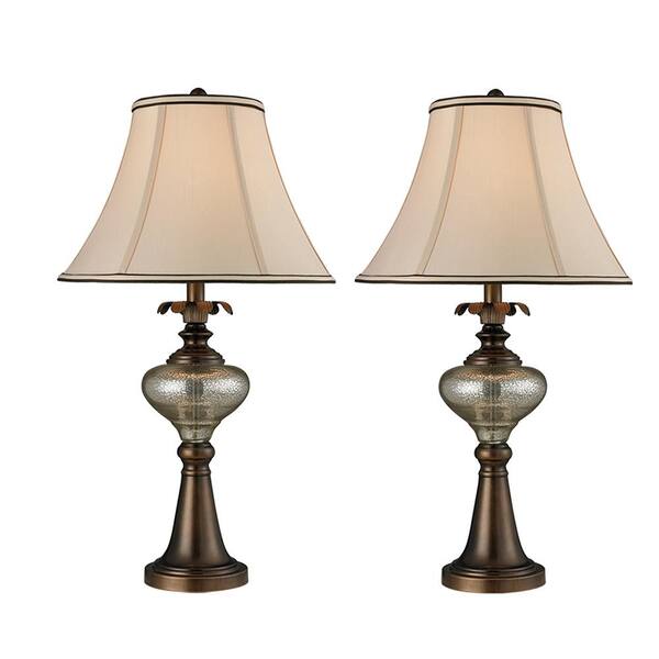 Springdale Lighting Bingham 26.5 in. Oil Rubbed Bronze 2pc Table Lamp Set with Fabric Shade